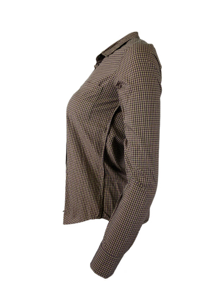 STEVEN ALAN Women's Brown Reverse Seam Plaid Casual Shirt Sz P NWT