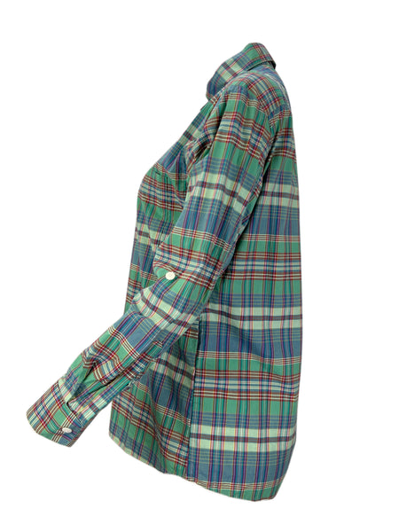 STEVEN ALAN Women's Green Boyfriend Plaid Casual Shirt NWT