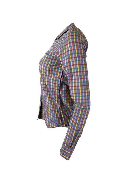 STEVEN ALAN Women's Purple Reverse Seam Plaid Casual Shirt Sz P NWT