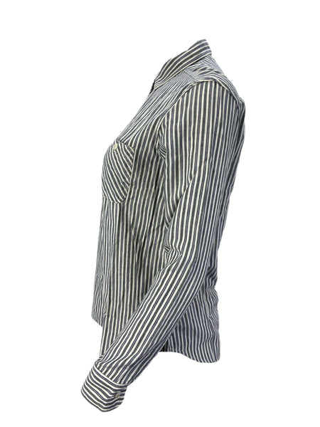 STEVEN ALAN Women's White Riveter Striped Casual Shirt NWT