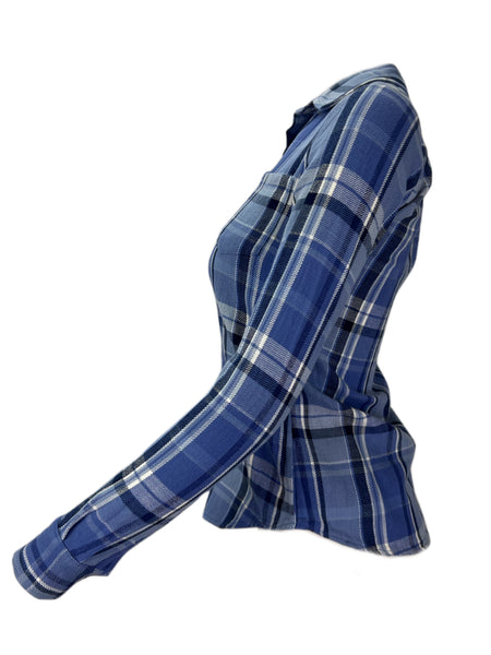 STEVEN ALAN Women's Blue Revseam Plaid Casual Shirt Sz XXS NWT