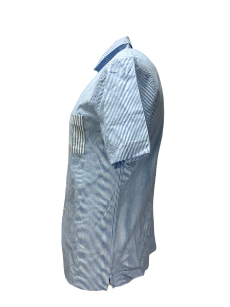 HANTSCH MAN Men's Blue White Stripe Short Sleeve Dress Shirt Sz 15.5 NWT