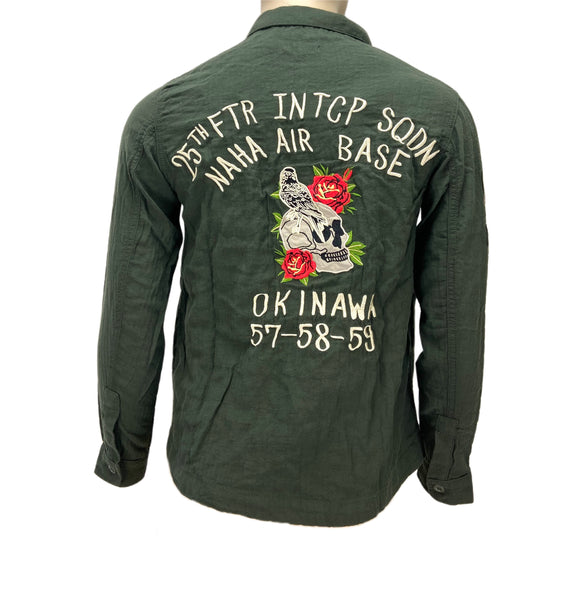 THE KOOPLES Embroidered Army Men's Green Long Sleeve Dress Shirt Sz S NWT