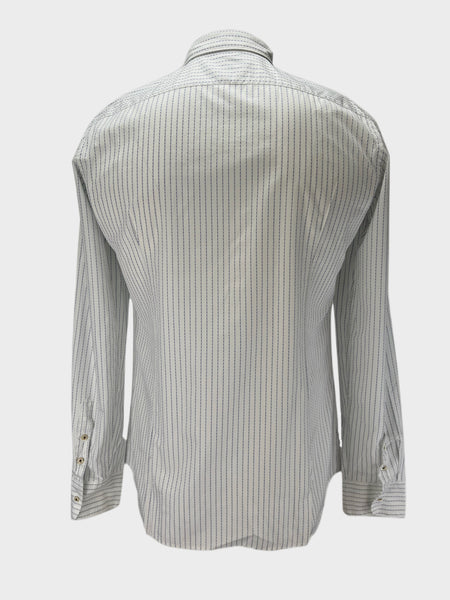 AGLINI Francescom Men's White Blue Striped Long Sleeve Dress Shirt Sz 42 NWT