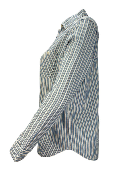 STEVEN ALAN Women's Blue Riveter Striped Casual Shirt NWT