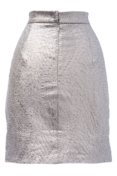 VON VONNI Women's Silver Shimmery Graphic Pattern Mini Skirt 3012 $98 NEW
