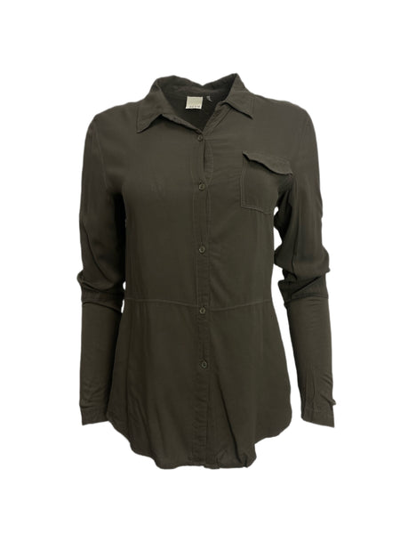 ECRU Women's Khaki Oregano Button Down Garment Dye Shirt #3117 S NWT