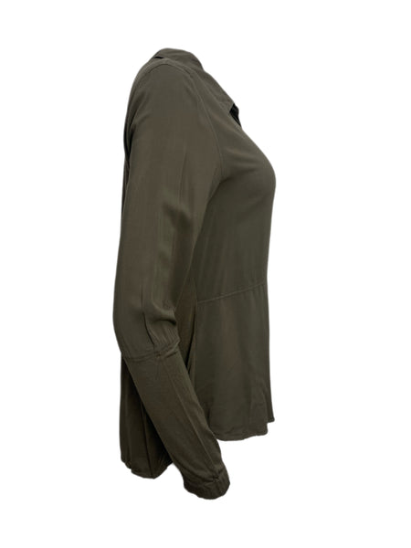 ECRU Women's Khaki Oregano Button Down Garment Dye Shirt #3117 S NWT