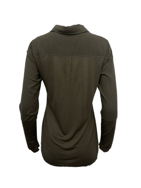 ECRU Women's Khaki Oregano Button Down Garment Dye Shirt #3117 S NWT