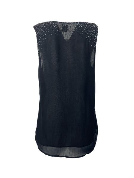 ECRU Women's Black Slate Beaded Casual Top #3174 S NWT