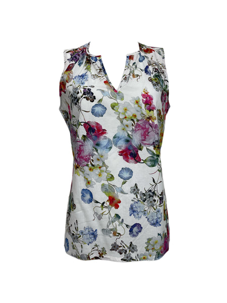 ECRU Women's White All Over Flower Print Top #3201 S NWT