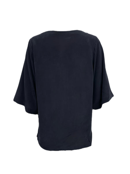 ECRU Women's Navy V-Neck Button Down Top #3218 S NWT