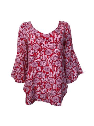 ECRU Women's Red 3/4 Sleeve Flower Print Blouse #3236 S NWT