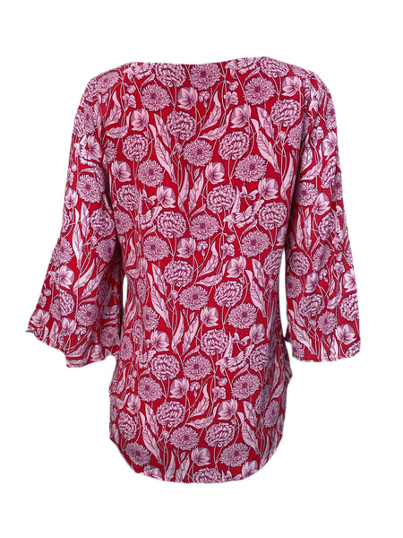 ECRU Women's Red 3/4 Sleeve Flower Print Blouse #3236 S NWT