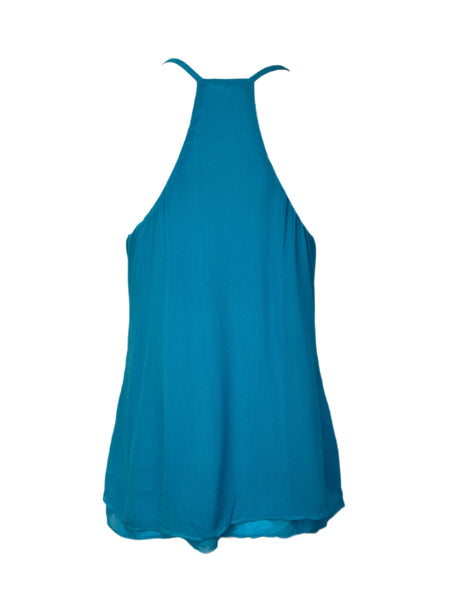 ECRU Women's Blue Capri Racer Back Beaded Casual Top #3253 S NWT