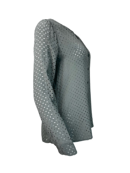 ECRU Women's Grey Fennel Collared Button Down Cutouts Shirt #3934 S NWT