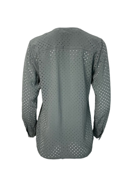 ECRU Women's Grey Fennel Collared Button Down Cutouts Shirt #3934 S NWT