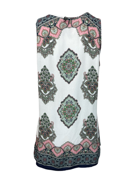 ECRU Women's White Round Neck Spring Herati Top #3935 S NWT