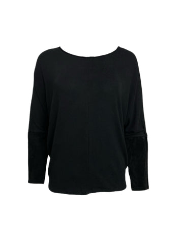 ECRU Women's Black Round Neck Suede Sleeve Sweater #3960 No Size NWT