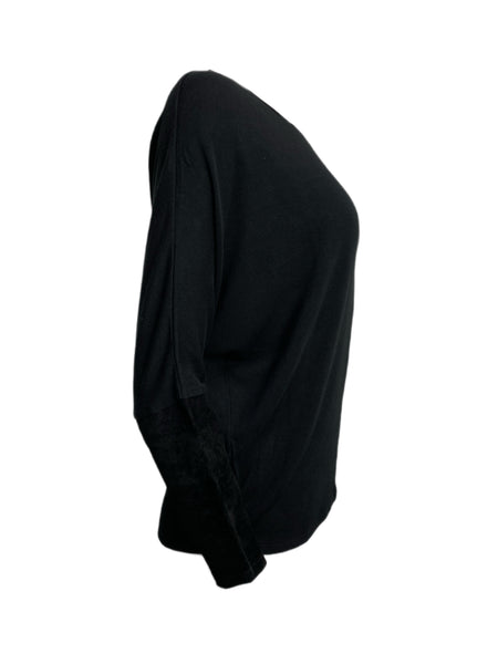 ECRU Women's Black Round Neck Suede Sleeve Sweater #3960 No Size NWT