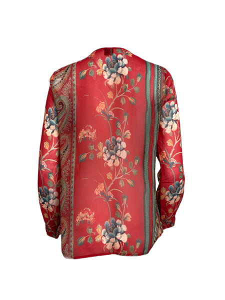 ECRU Women's Red Long Sleeve Round Neck Blouse #3983 S NWT