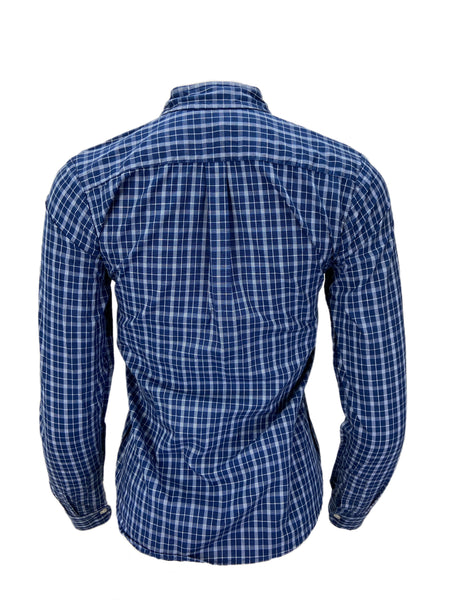 STEVEN ALAN Women's Navy Reverse Seam Plaid Casual Shirt Sz P NWT