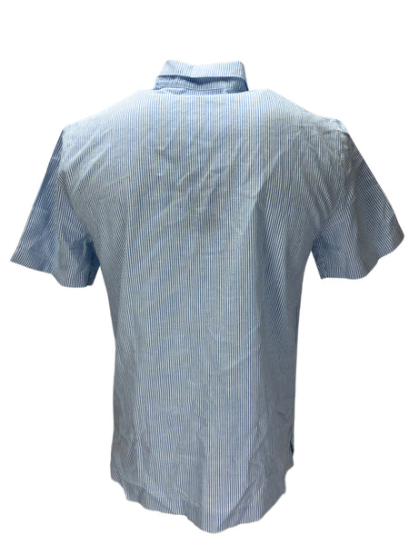 HANTSCH MAN Men's Blue White Stripe Short Sleeve Dress Shirt Sz 15.5 NWT