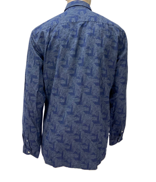 OLIVER SPENCER Men's Raven Navy Patterned Long Sleeve Dress Shirt Sz 16.5 NWT