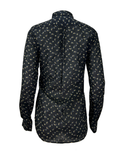 STEVEN ALAN Women's Black Patterned Boyfriend Casual Shirt Sz S NWT