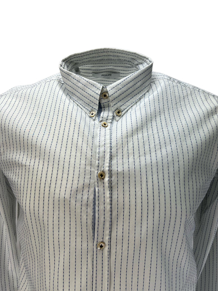 AGLINI Francescom Men's White Blue Striped Long Sleeve Dress Shirt Sz 42 NWT