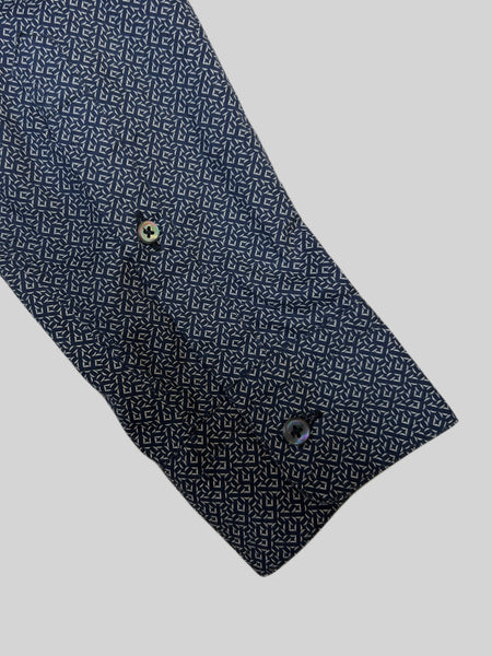 ROBERT FRIEDMAN Leo Men's Navy Patterned Long Sleeve Dress Shirt Sz S NWT