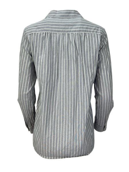 STEVEN ALAN Women's Navy Gathered Work Striped Long Sleeve Casual Shirt NWT