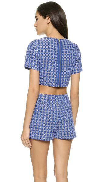 ZINKE Women's Blue Diamond Print Back Zip Carter Tee $150 NEW