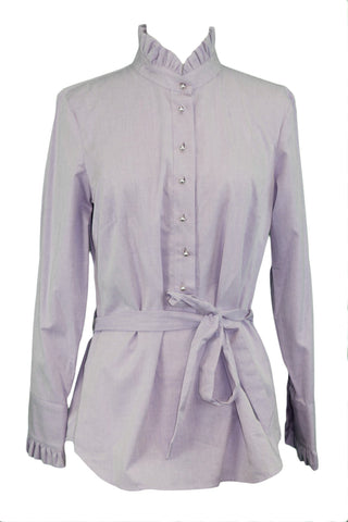 ELIZABETH MCKAY Purple Charmbray Waist Tie High Neck Priscilla Top 4051 $195 NWT