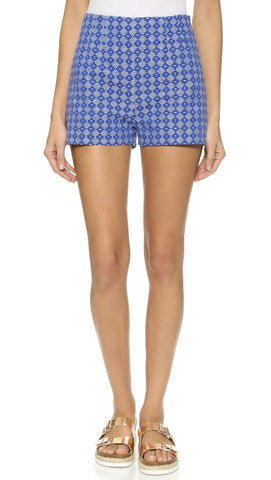 ZINKE Women's Blue Diamond Print High-Rise Carter Shorts $120 NEW