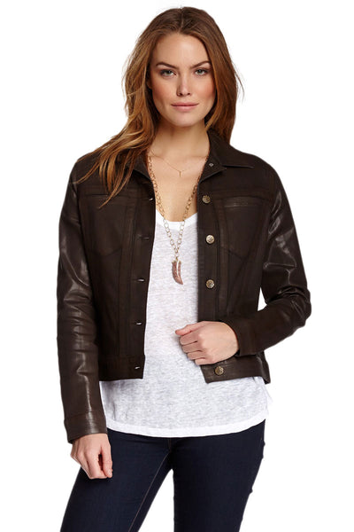 MIRACLEBODY  by Miraclesuit Women's Mahogany Coated Denim Jacket Sz S NWT $156