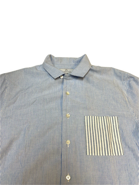 HANTSCH MAN Men's Blue White Stripe Short Sleeve Dress Shirt Sz 15.5 NWT