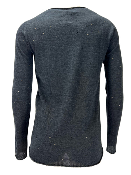 MD75 Antracite Men's Faded Black Distressed Long Sleeve Pullover Sz S NWT