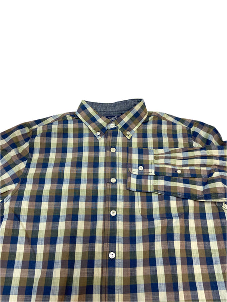 GRAYERS Men's Brown Indigo Green Long Sleeve Plaid Shirt Sz M NWT