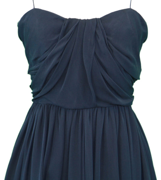 ELIZABETH MCKAY Navy Blue Silk Spaghetti Strap Pleated Tea Dress 5059 $260 NWT