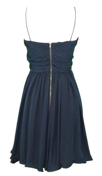 ELIZABETH MCKAY Navy Blue Silk Spaghetti Strap Pleated Tea Dress 5059 $260 NWT