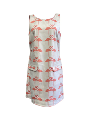 ELIZABETH MCKAY Women's White Flamingo Hearts Dress #5068 10 NWT