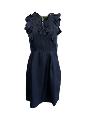 ELIZABETH MCKAY Women's Navy Ruffle Top Dress #5075 6 NWT