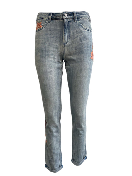 SCOTCH & SODA Women's Blue Embroidered Boyfriend Jeans #666 26/32 NWT