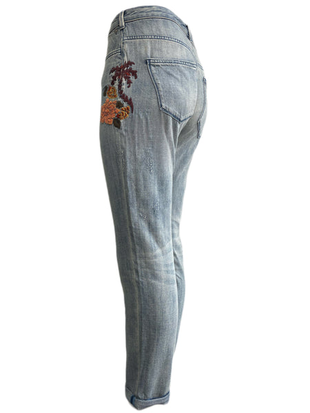 SCOTCH & SODA Women's Blue Embroidered Boyfriend Jeans #666 26/32 NWT