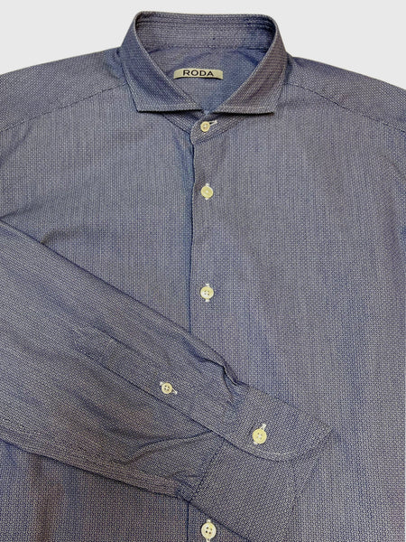 RODA Men's White Navy Patterns Long Sleeve Dress Shirt Sz 15 3/4 NWT