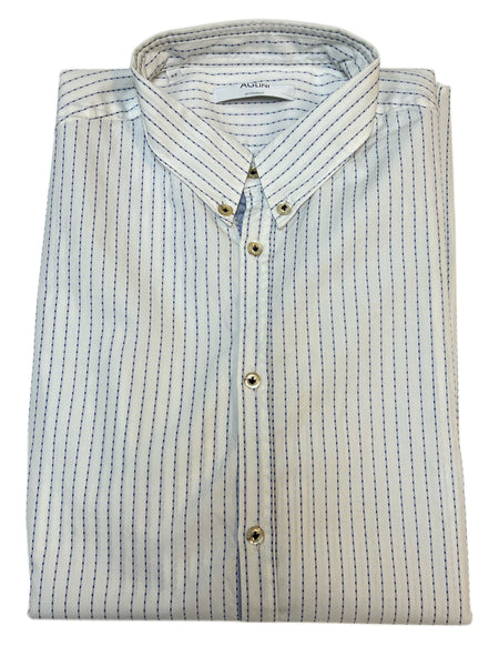 AGLINI Francescom Men's White Blue Striped Long Sleeve Dress Shirt Sz 42 NWT