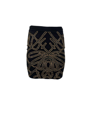 HAUTE HIPPIE Women's Black Gold Mini Skirt #7185 0 NWT
