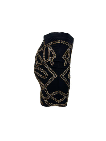 HAUTE HIPPIE Women's Black Gold Mini Skirt #7185 0 NWT