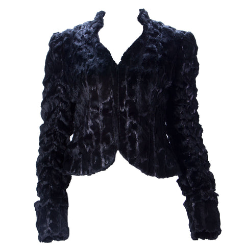 STEVIE MAC Women's Black Faux Fur/Sequin Cropped Coat #7401 $395 NWT